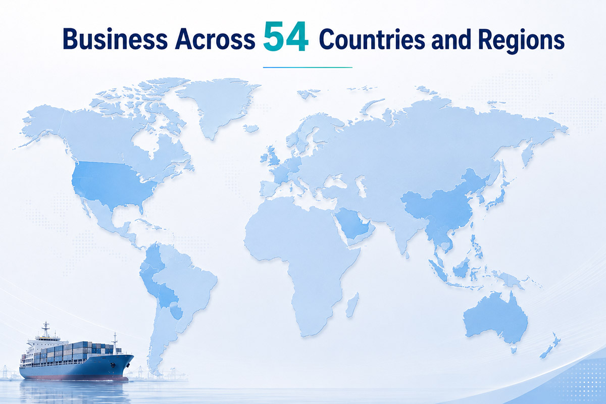 Map showing Onmuse business across 54 countries and regions