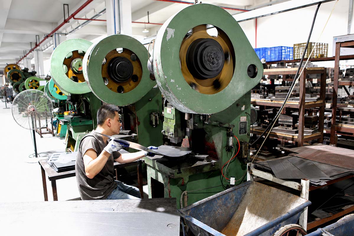 Metal stamping operation at the Onmuse manufacturing facility