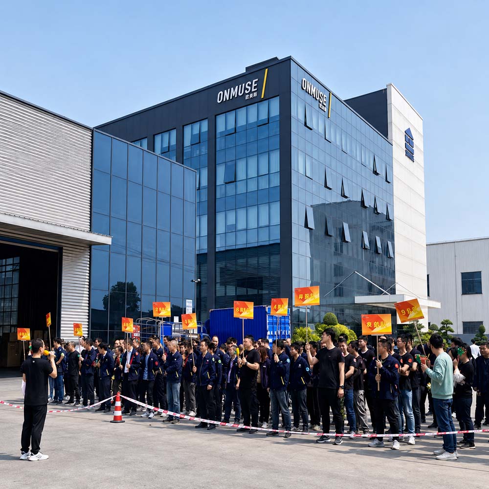 Onmuse employees at the Zhaoqing office furniture manufacturing facility