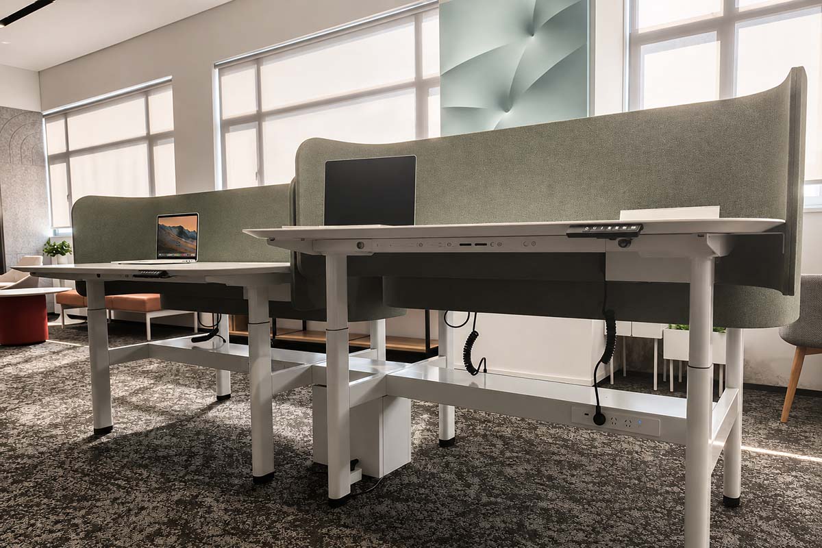 Onmuse height-adjustable workstation with sit-stand desk frames