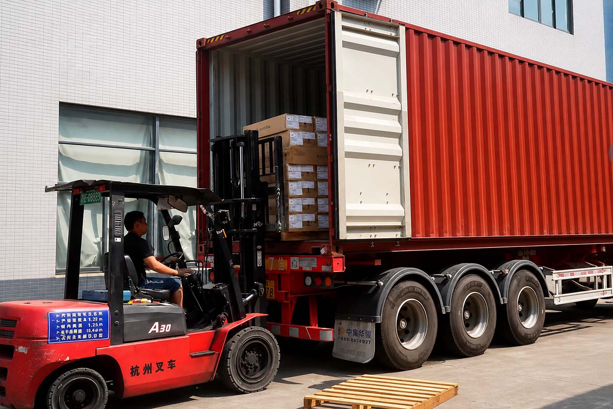 Office furniture container loading for overseas delivery