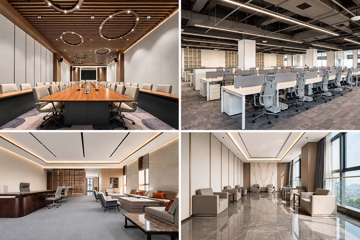 Representative Onmuse office furniture projects across meeting rooms, open-plan workspaces, executive offices and lounge areas