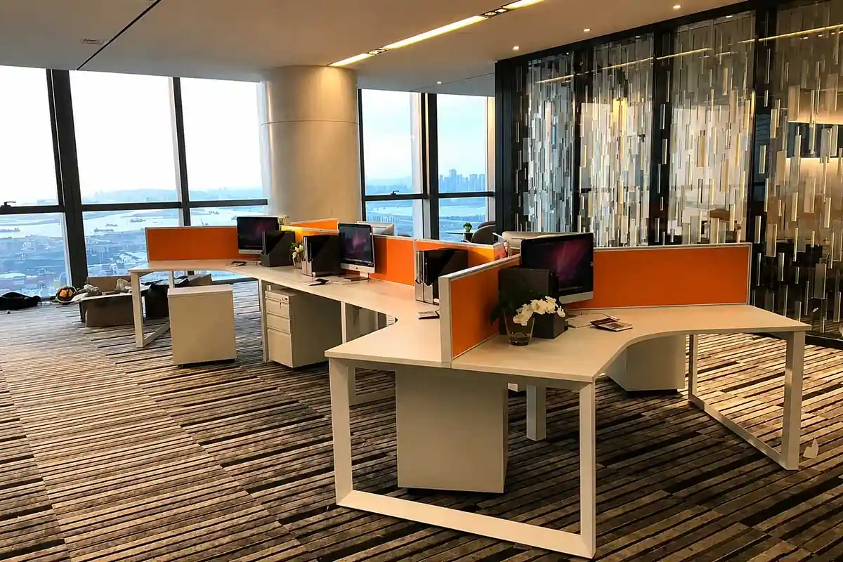 office workstations and collaborative furniture in a commercial workplace project