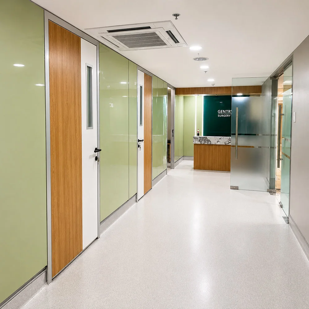 Philippines OPD renovation project facts with SG-86 steel-panel walls and corridor interior