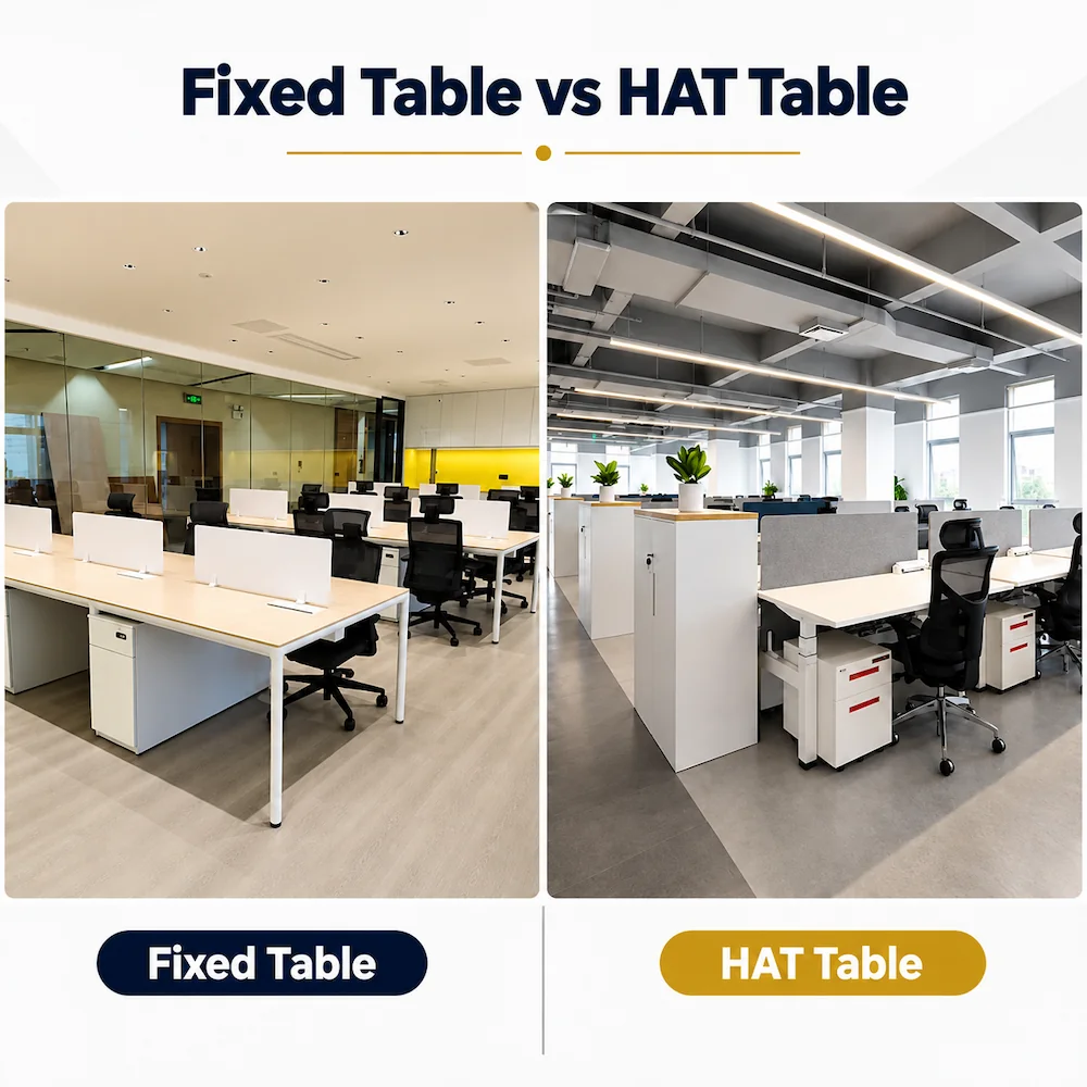 fixed table and height adjustable table comparison for mixed workstation configuration review