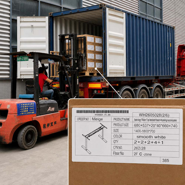mixed 40hq shipment with workstation cartons and project identification label for local installation