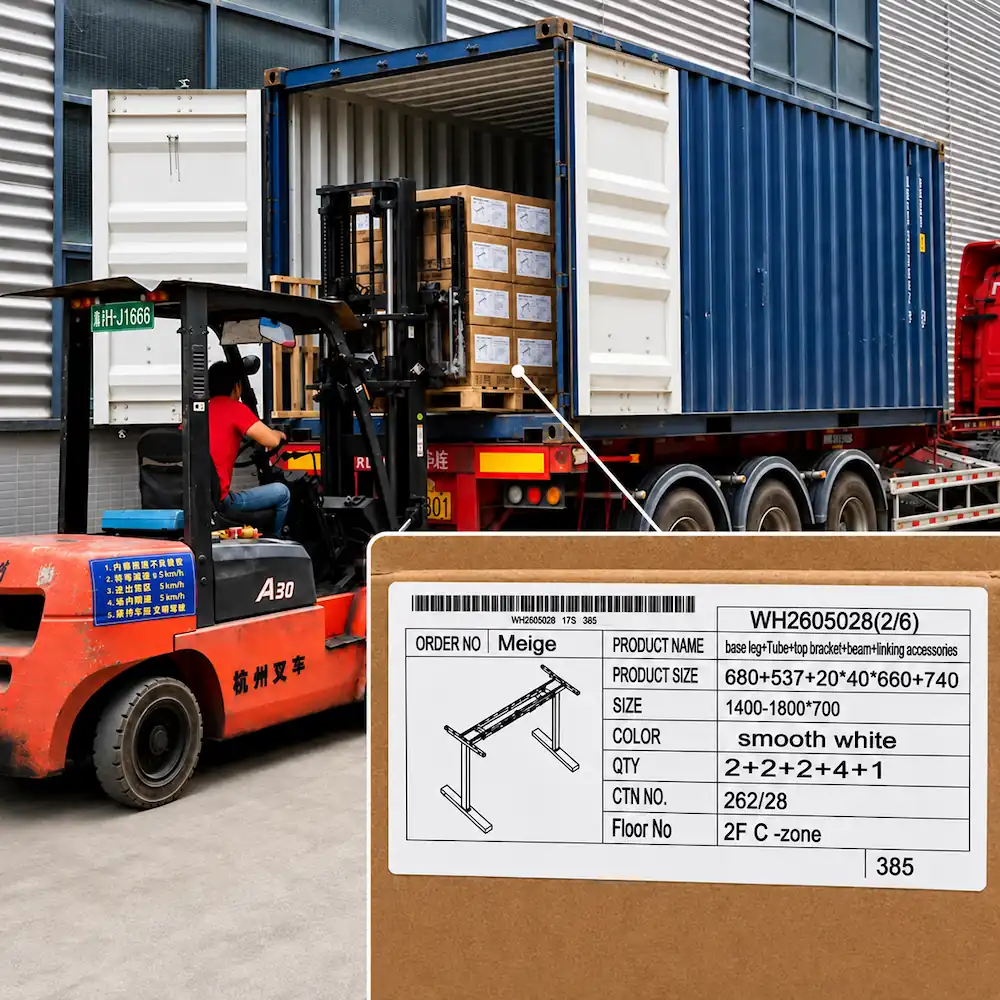 mixed 40hq shipment with workstation cartons and project identification label for local installation