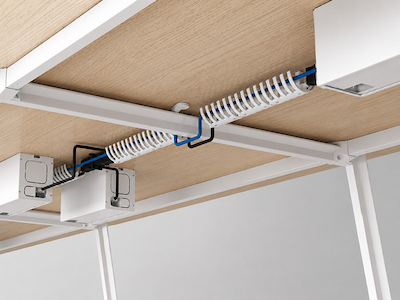 qx 56 under desk wire tray for cable storage beneath a mige workstation