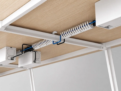 qx 56 under desk wire tray for cable storage beneath a mige workstation