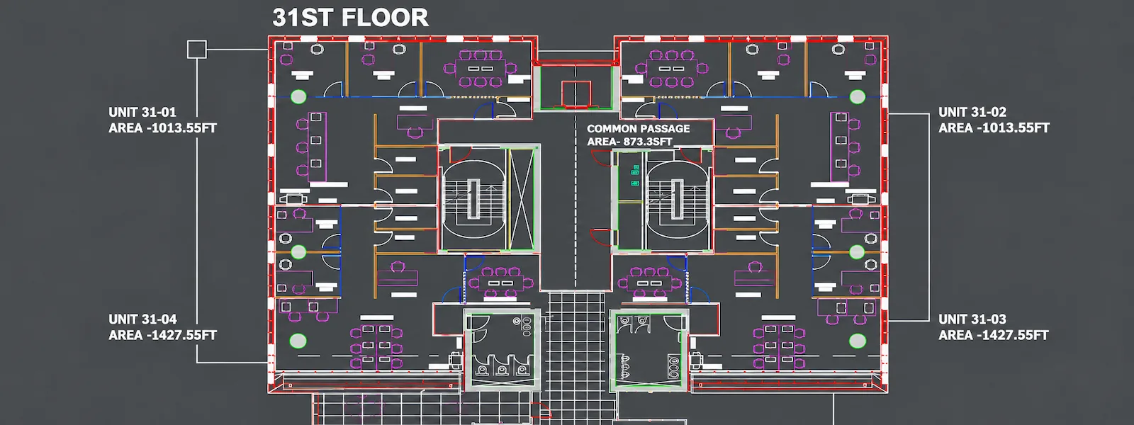 doha office renovation 31st floor layout showing staff and manager workstation areas