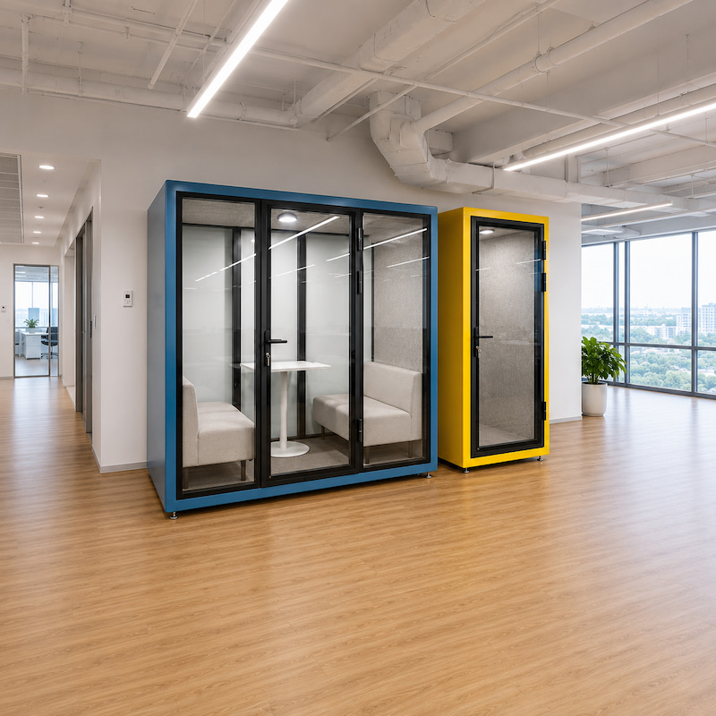 product mix planning visual for 1 person office pods and 6 person meeting pods
