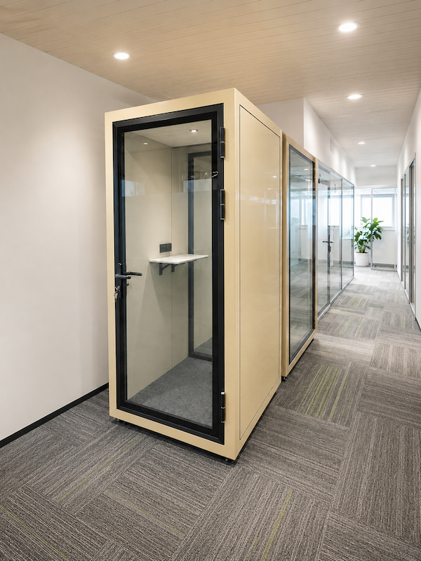 beige office phone booth and meeting pod project