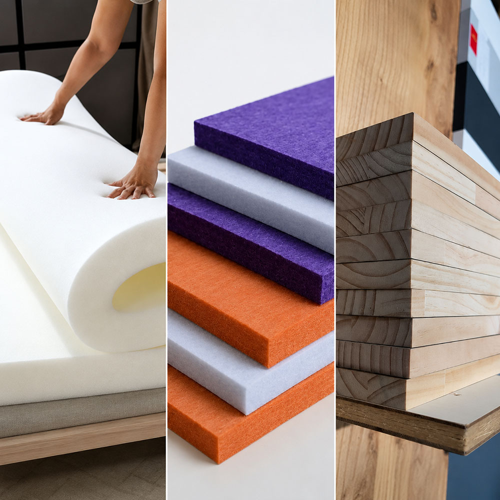 PU foam, acoustic panels, and wood materials used in Onmuse office furniture products
