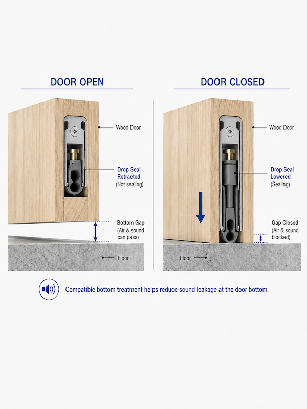 door bottom gap and drop seal operation diagram