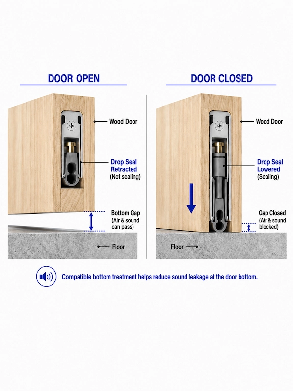 door bottom gap and drop seal operation diagram