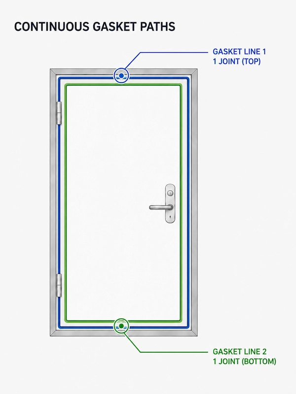 door frame section showing two gasket positions and door leaf contact