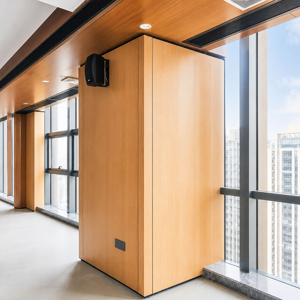 wall cladding around column with marked socket cut out and ceiling floor transitions