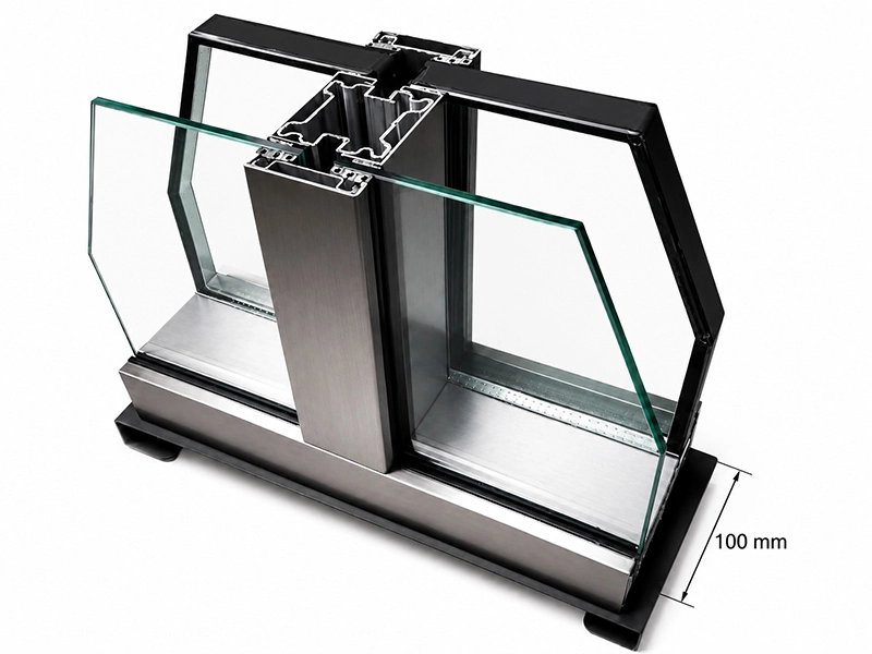 SG-100 steel-core demountable wall profile section with glass panels