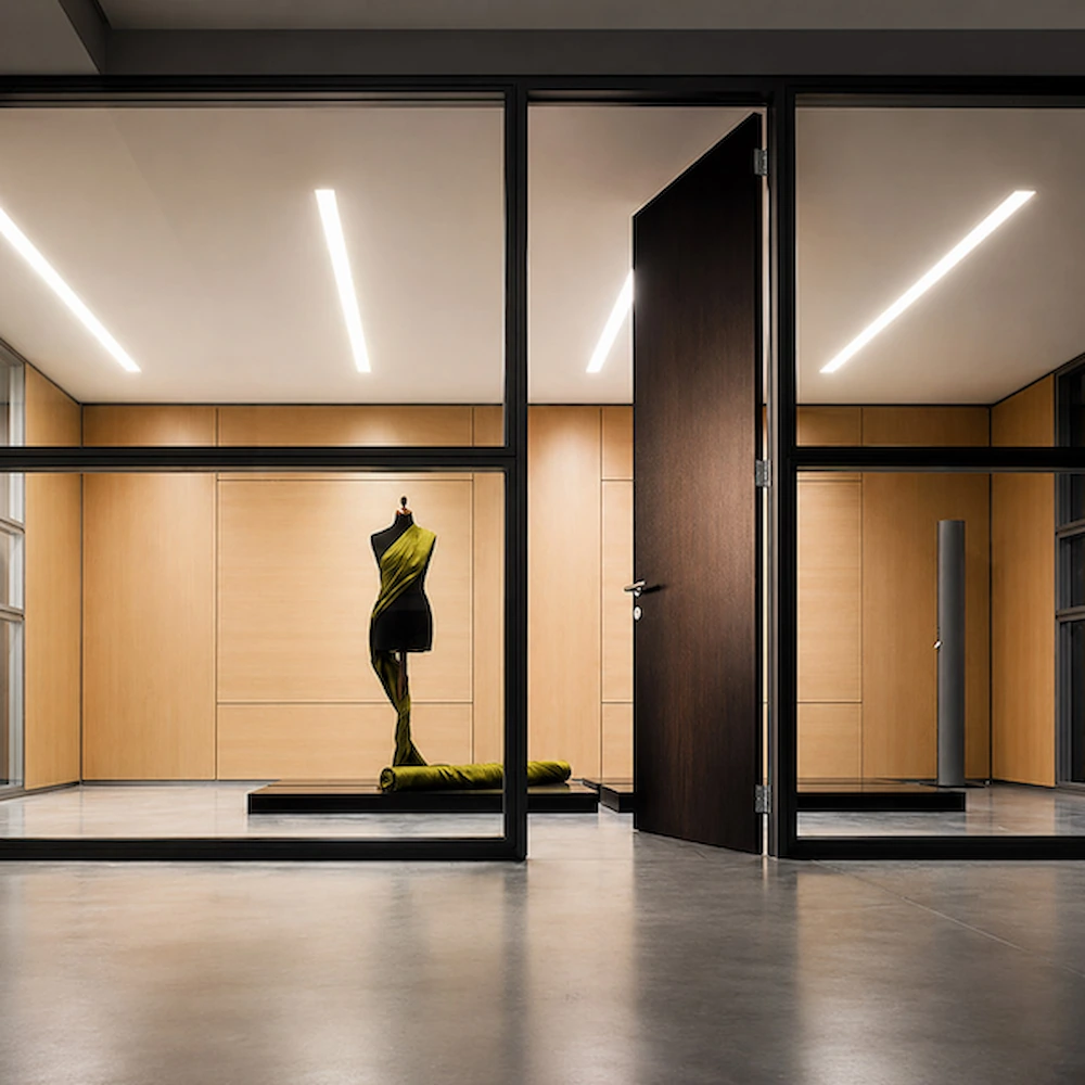 glass partition wall with door and frame for fire rated project review route