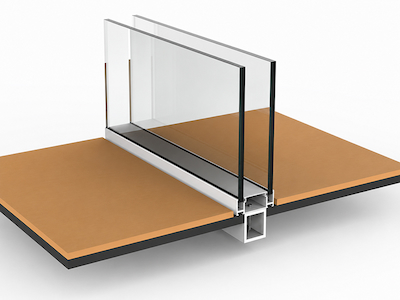 base connection detail for full height glass partition on finished floor