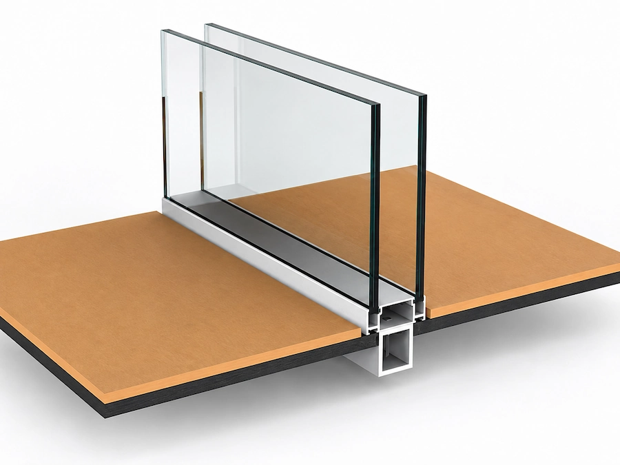 base connection detail for full height glass partition on finished floor