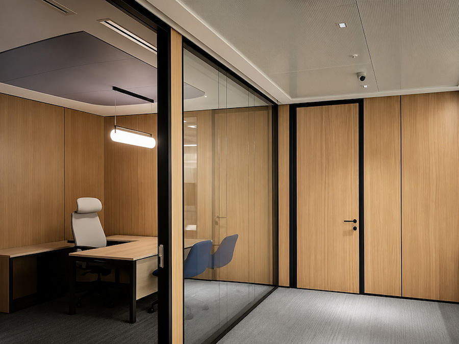 completed demountable wall project in a commercial interior space