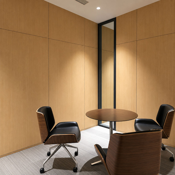 meeting room with solid wall panels and glass partition used to show when stc nrc or both metrics may be considered