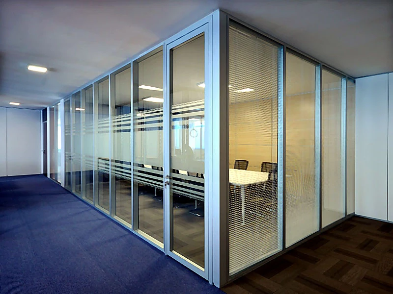 double glass office partition with blinds