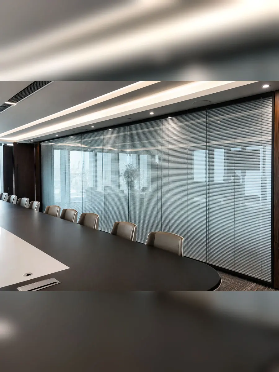 glass office partitions with blinds for a modern conference room