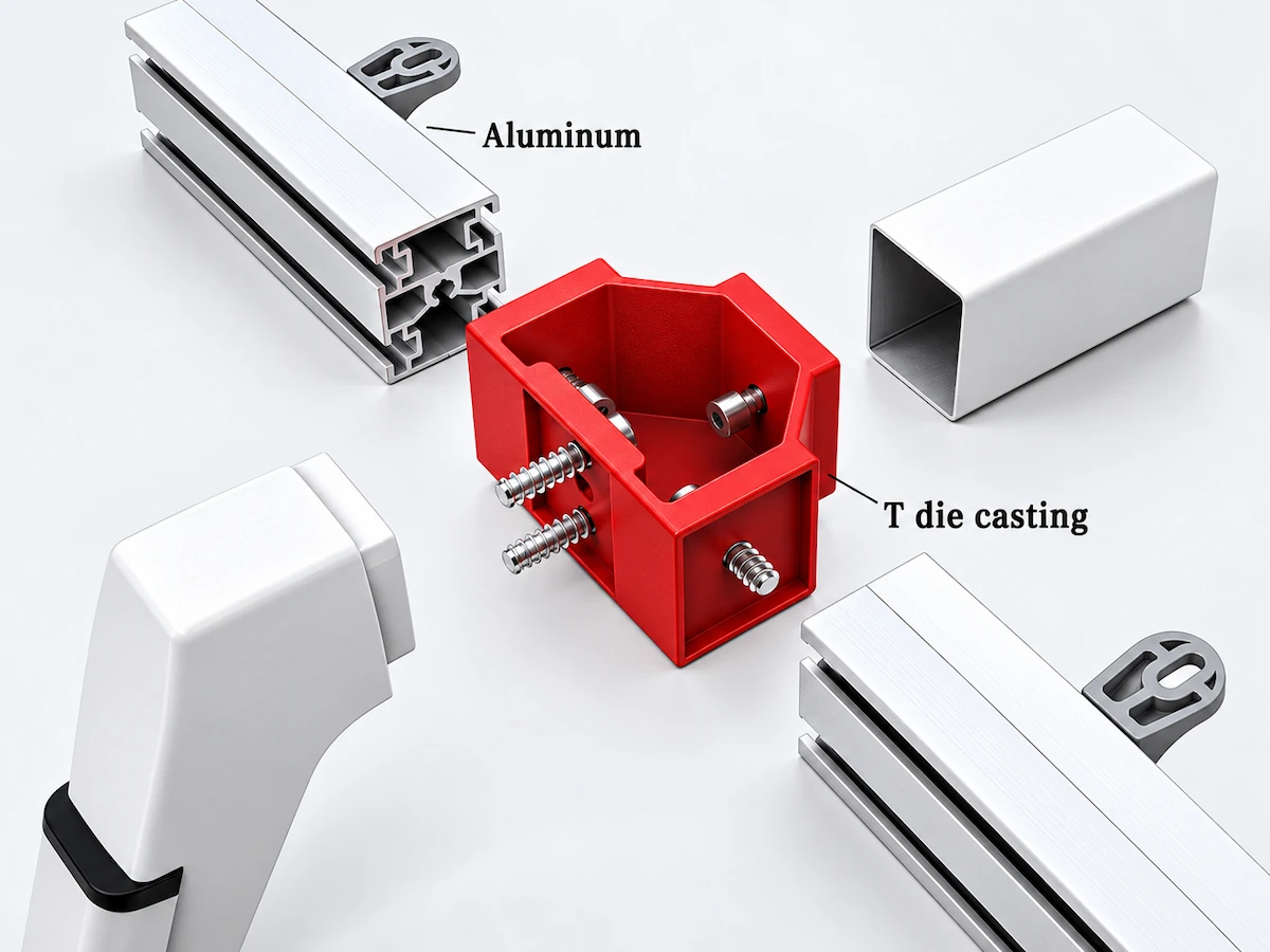 die cast table frame structure with aluminium components and connectors