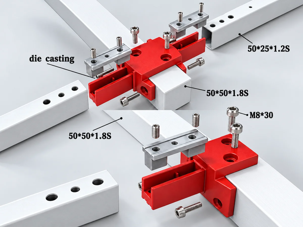 steel desk frame structure with steel beams and connectors