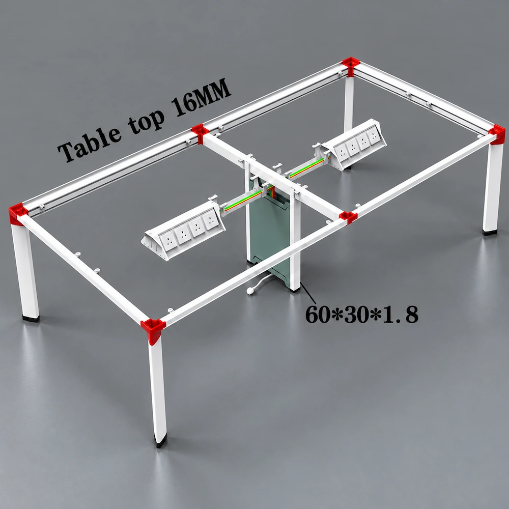 aluminium desk frame structure with aluminium legs beams and die cast connectors