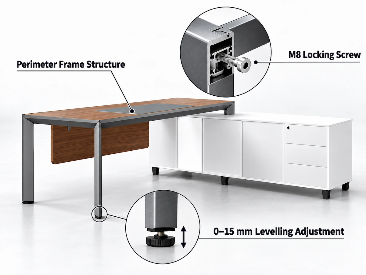 pauer desk frame levelling and stability adjustment