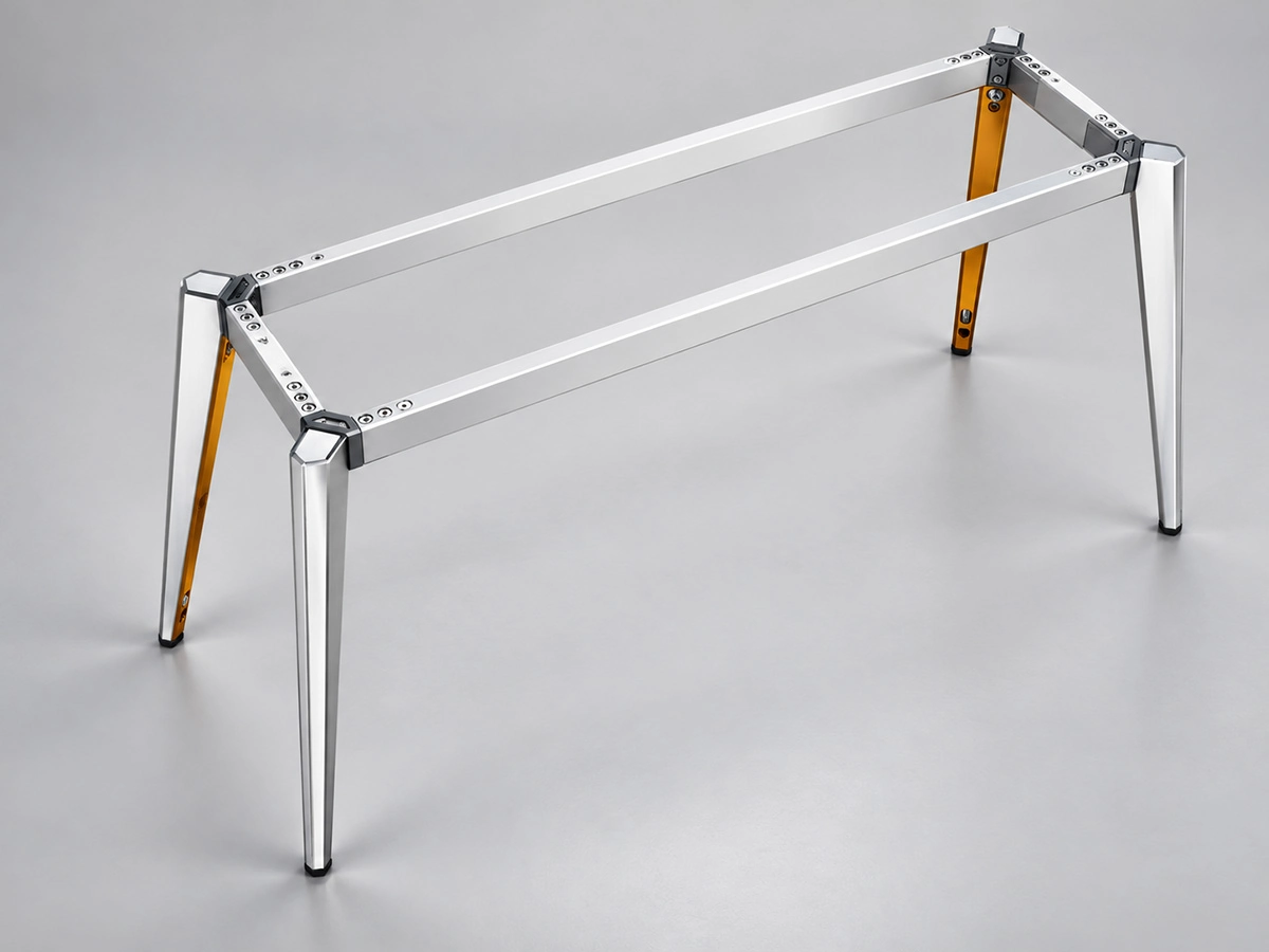 assembled desk frame structure showing completed frame before installation