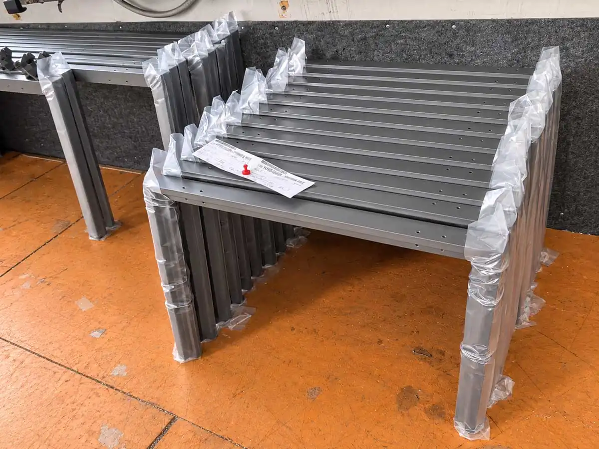 desk frame components prepared before assembly