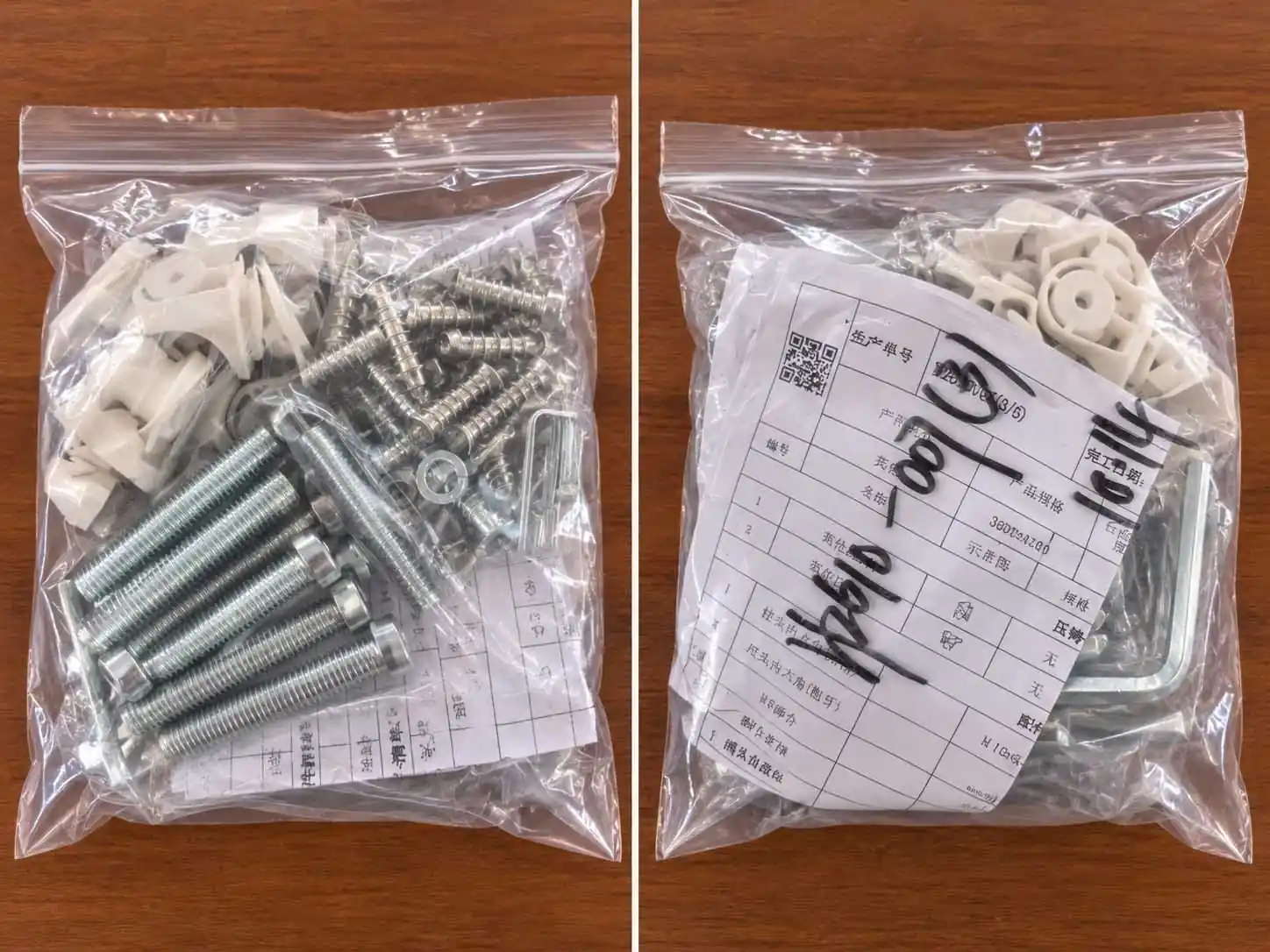 accessories and fasteners checked before desk frame assembly