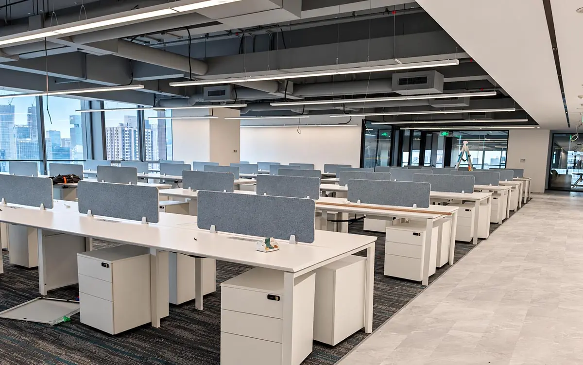 office workstation layout showing final desk placement example