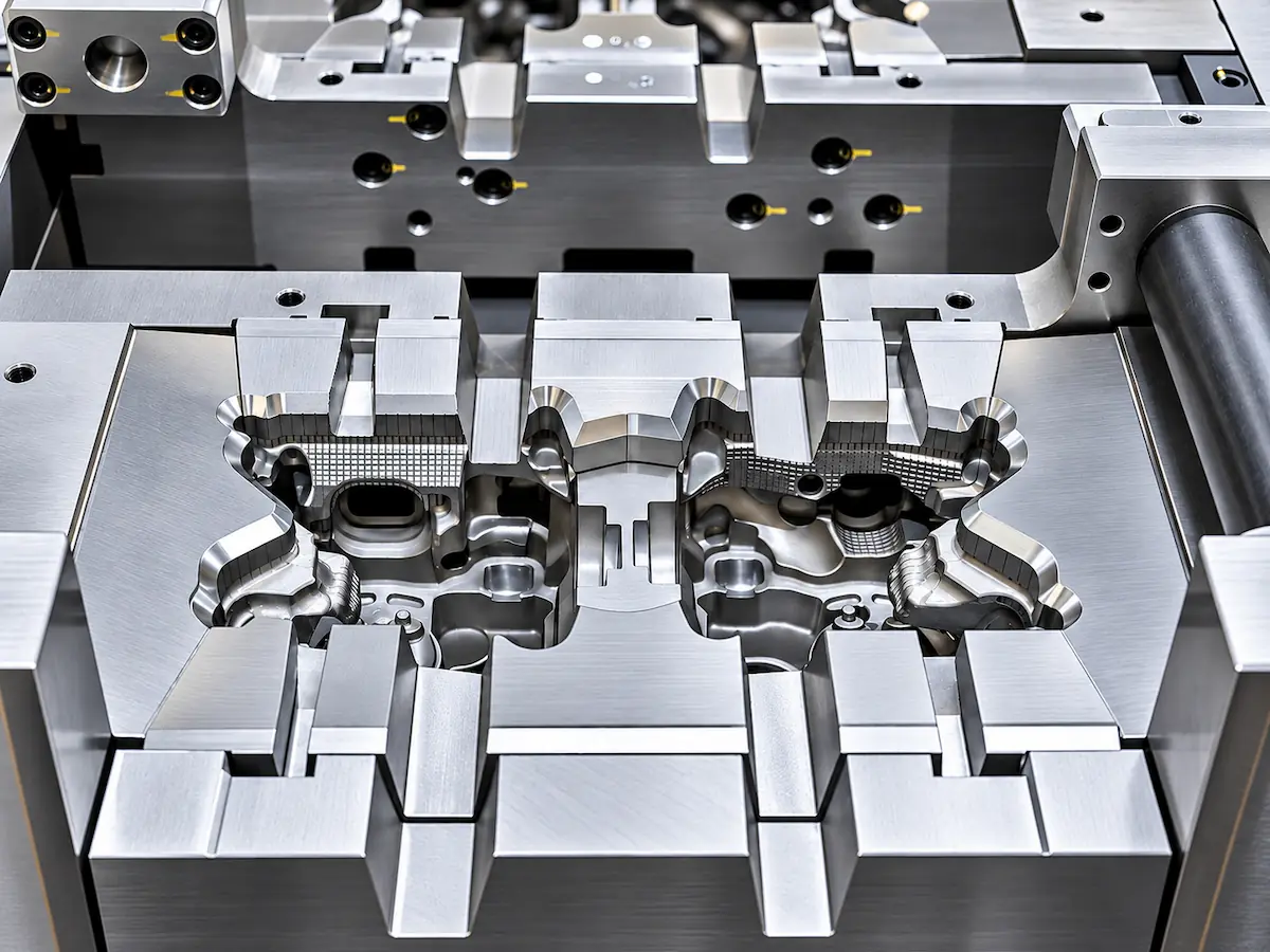 precision die casting mold with machined cavities and tooling details