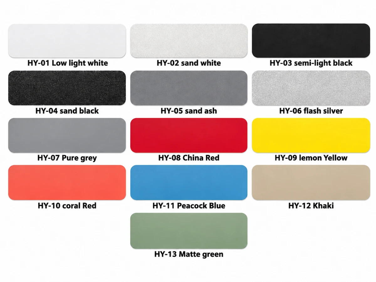 13 standard colors available for desk frames and table bases