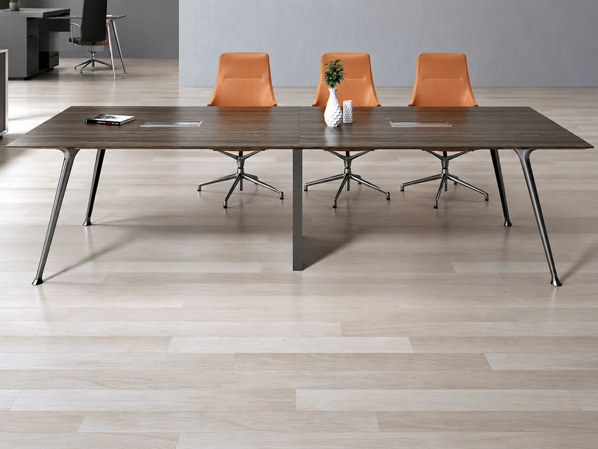 die-cast table base used for a fixed-height meeting and conference table