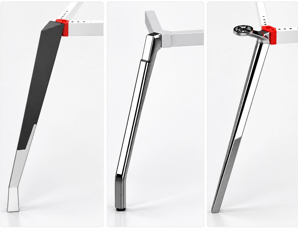 three die-cast table leg profiles from the onmuse table base range