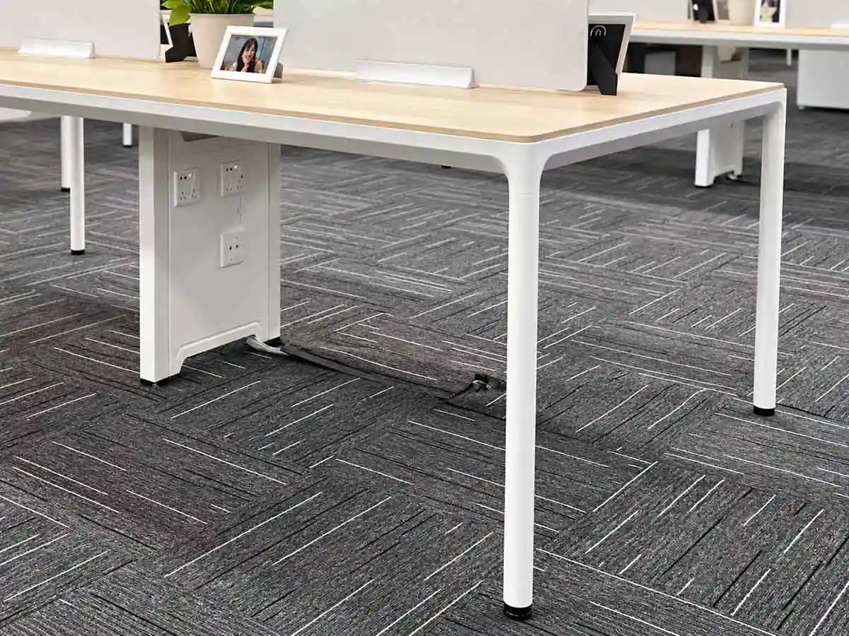 steel-aluminium desk frame construction with connectors and beams