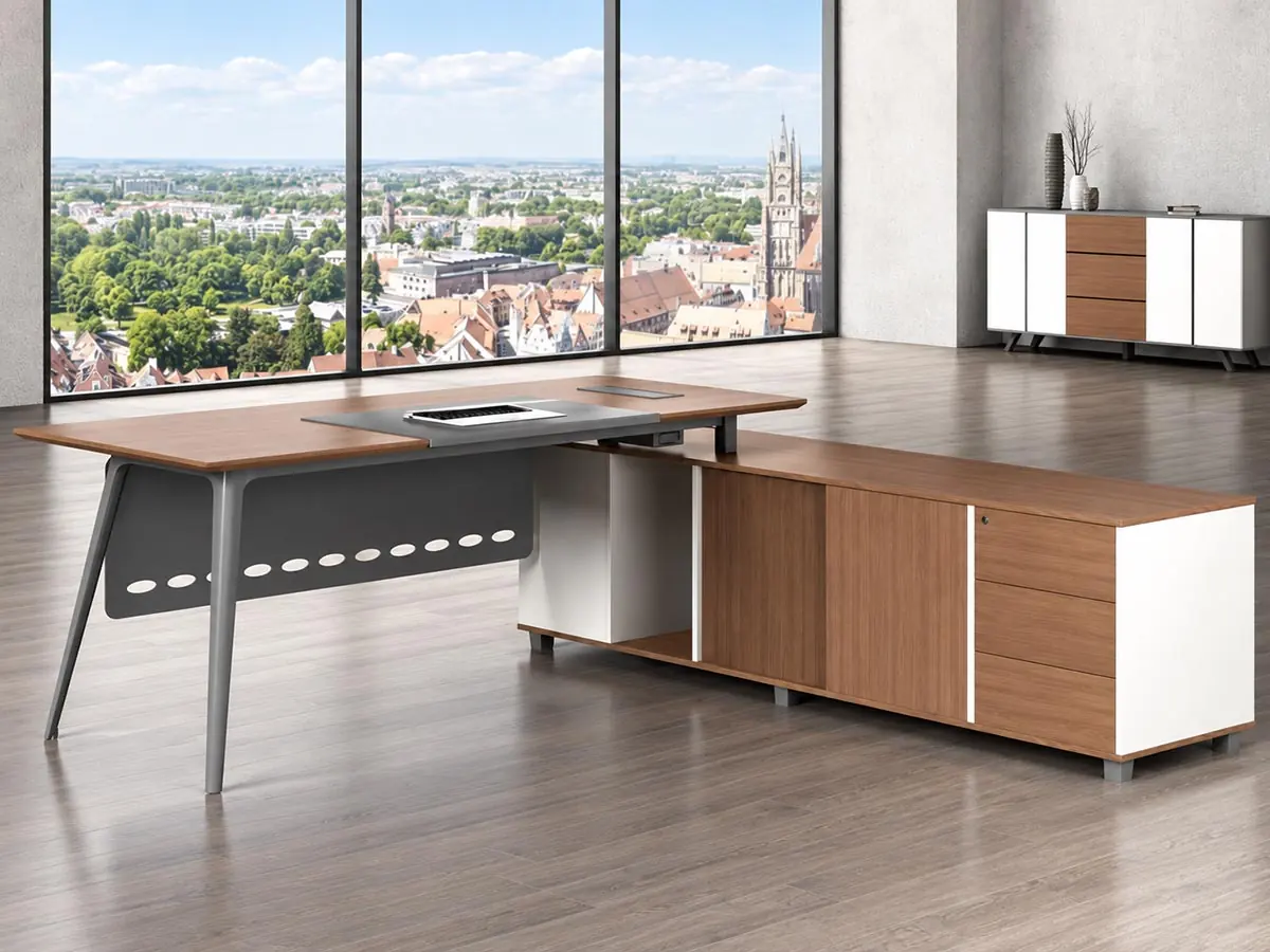 individual and manager desks using fixed-height office table frames