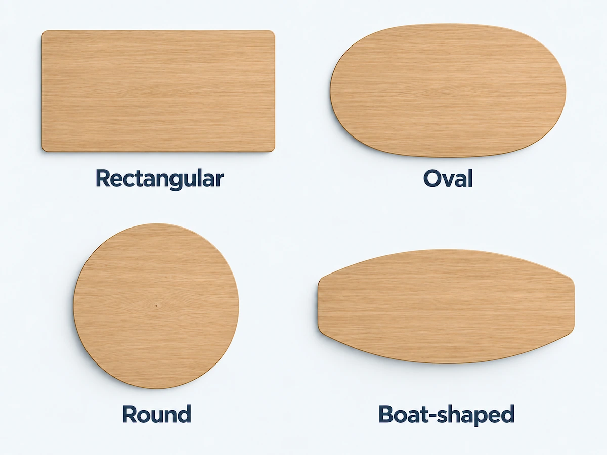 examples of rectangular oval round and boat shaped tabletops