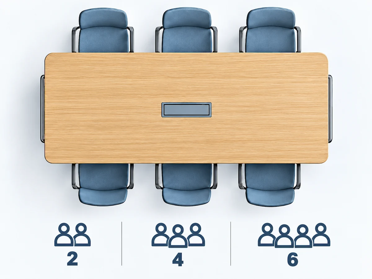 meeting table seating input illustrated with different user counts