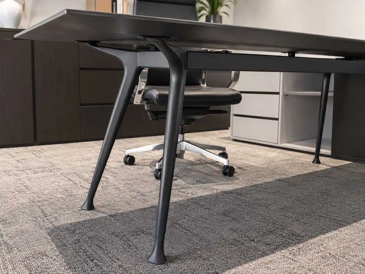 tabletop supported by slant legs and the frame structure below