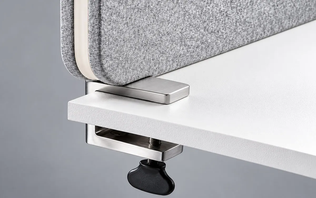 desk screen mounting bracket fixed to a d360 workstation frame