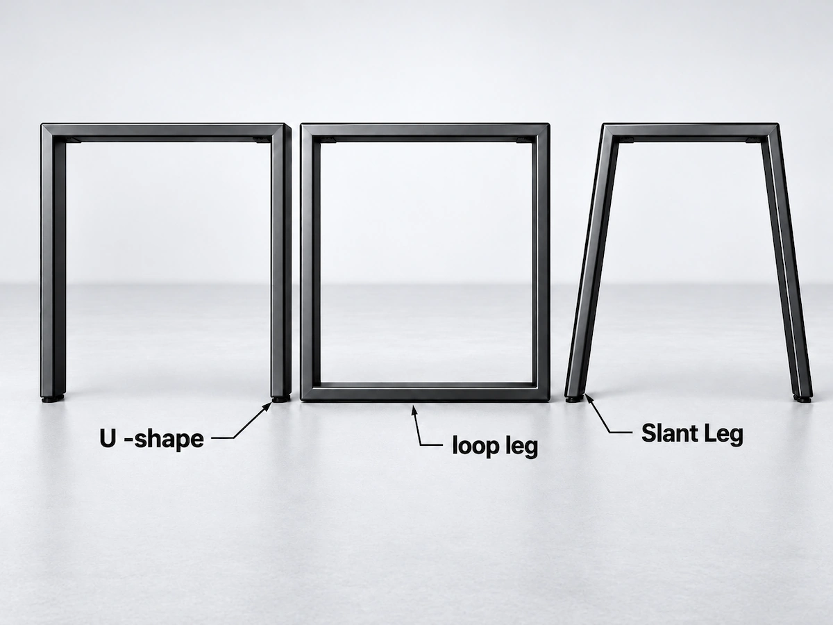 d360 u shaped loop and slanted steel desk frame leg designs