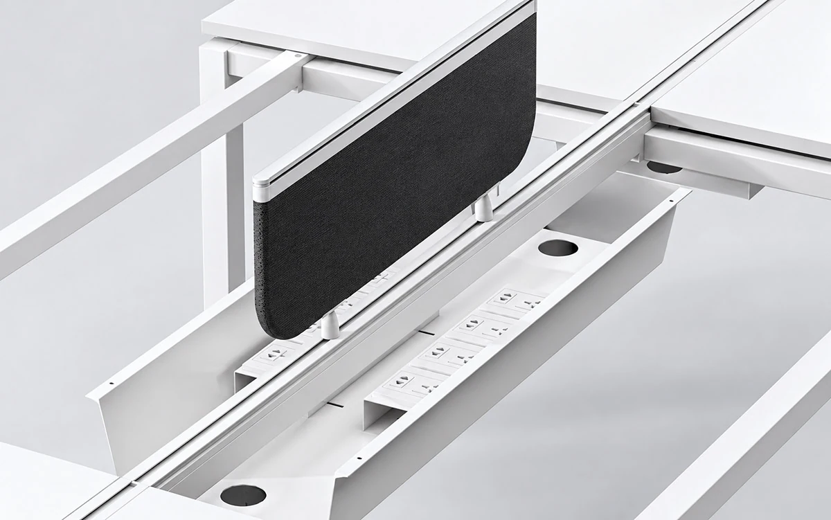 d360 workstation frame showing metal trunking wire flipper and power access