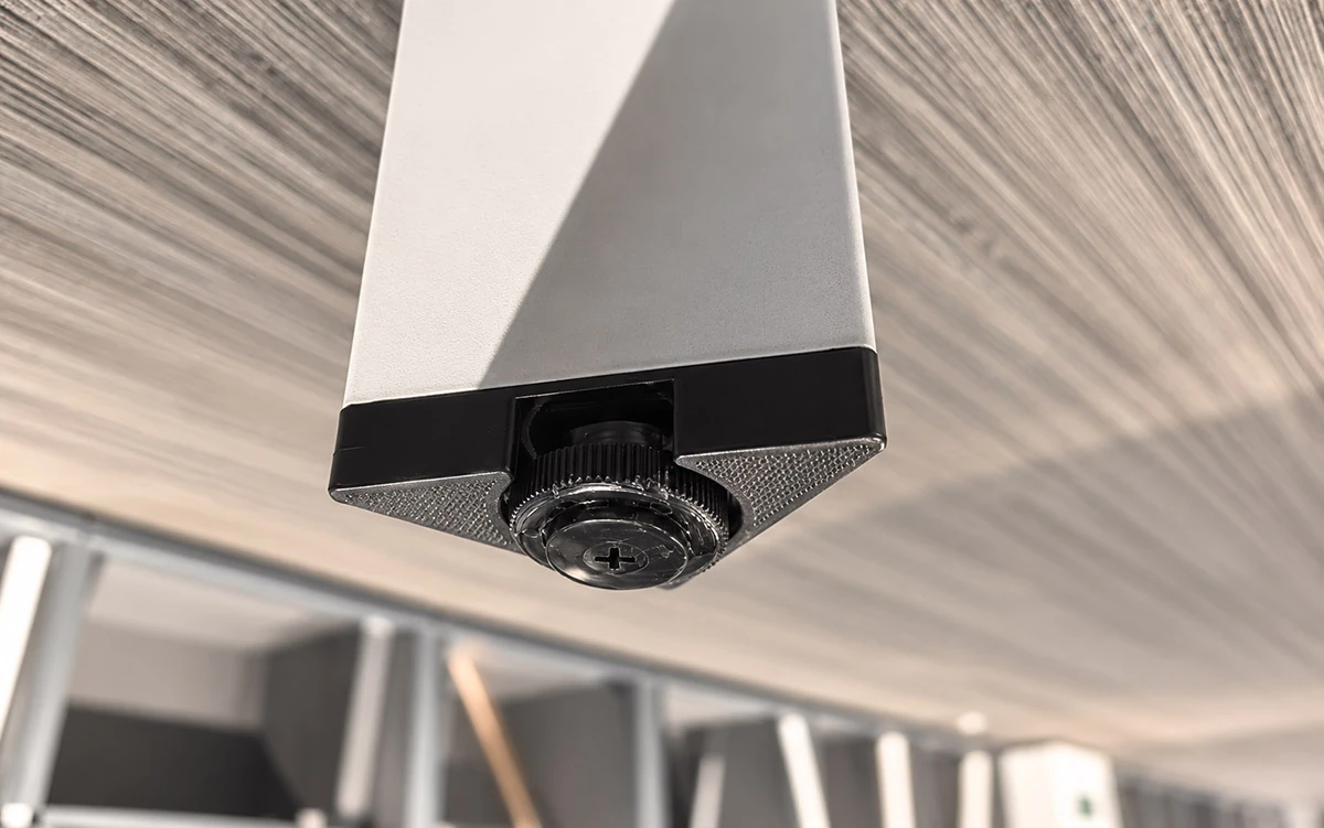 d557 abs adjustable leveling foot installed beneath a profiled steel leg